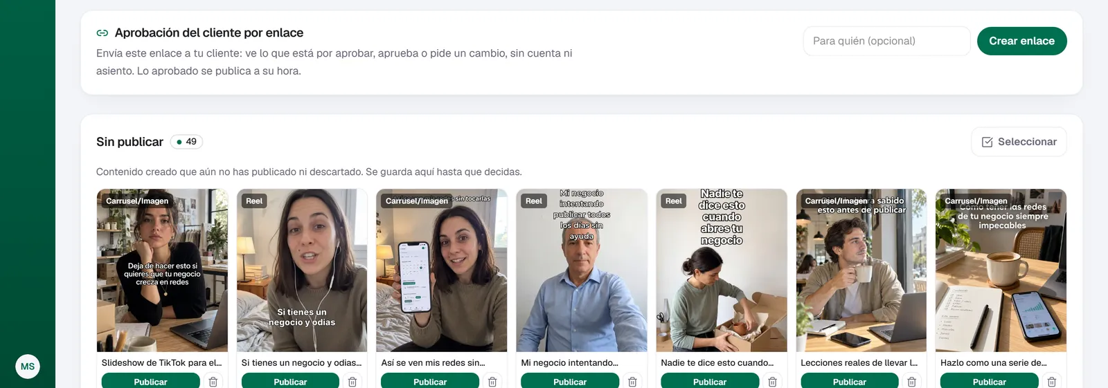La cola de Quetzal: presentaciones de fotos para TikTok, reels y carruseles hechos por Quetzal, esperando aprobación